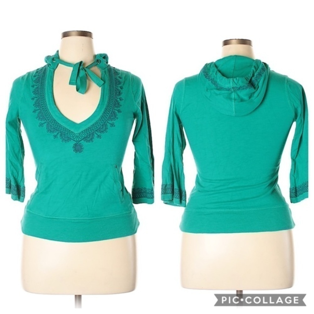 NWOT Lucky Brand Teal Embroidered Hooded Sweater